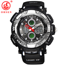 OHSEN Mens Boys Sports Watches Military Watch LED Digital Dual Time Alarm Date Day Chronograph Casual
