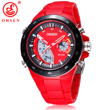 2014 nueva moda OHSEN hombre deportivos mujer reloj militar relojes digitales de cuarzo llevó 2 Time Zone Unisex reloj ocasional del vestido