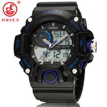 Mens relojes deportivos OHSEN marca Casual LED Digital Alarm fecha día cronógrafo Backlight 50 M militar a prueba de agua azul reloj de pulsera