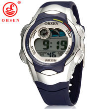 Ohsen niños niñas deportivo Digital impermeable de los relojes del silicón de 7 colores Back Light niños de los niños alarma cronógrafo reloj hombre