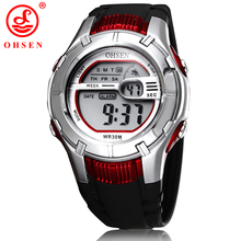 Ohsen Mens de la marca niños bebés digitales deportes mira el reloj 7 Colors luz de fondo LED multifuncional reloj militar del Relogio Feminino