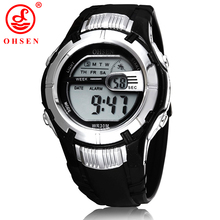 Ohsen Mens Boys Digital relojes deportivos blanco reloj 7 colores luz de fondo LED multifuncional reloj militar del Relogio Feminino