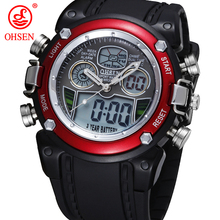 Ohsen análogo Digital LCD Dual Time Reloj Reloj Hombre Relogios Masculino impermeable Mens Boys Sport relojes de pulsera militar