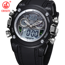 New OHSEN Analog Digital Display Military Watch Alarm Stopwatch Back Light Rubber Men Quartz Wristwatch Casual