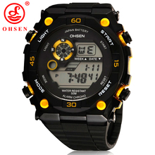 Nueva OHSEN hombres deportes relojes hombre reloj reloj Digital 7 luz LED multifuncional 50 M impermeable reloj militar