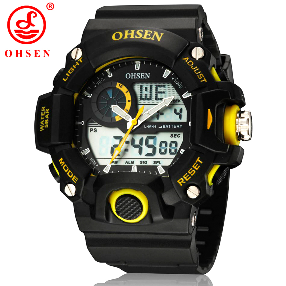 New Mens Sports Watches OHSEN Casual LED Digital Alarm Date Day Chronograph Backlight 50M Waterproof Military
