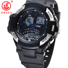 Ohsen marca deportes para hombre relojes moda Casual impermeable del cuarzo del reloj LED Digital analógico militar de múltiples pulsera