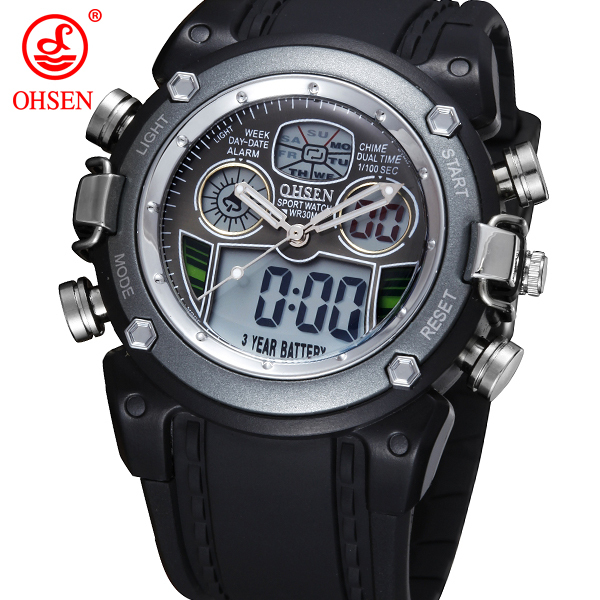 New OHSEN Waterproof Diver Military Wristwatch Mens Dual Time Sport Watch Alarm Date Week Chronograph Relogio