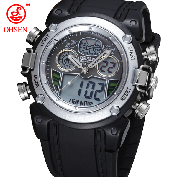 New OHSEN Waterproof Diver Military Wristwatch Mens Dual Time Sport Watch Alarm Date Week Chronograph Relogio