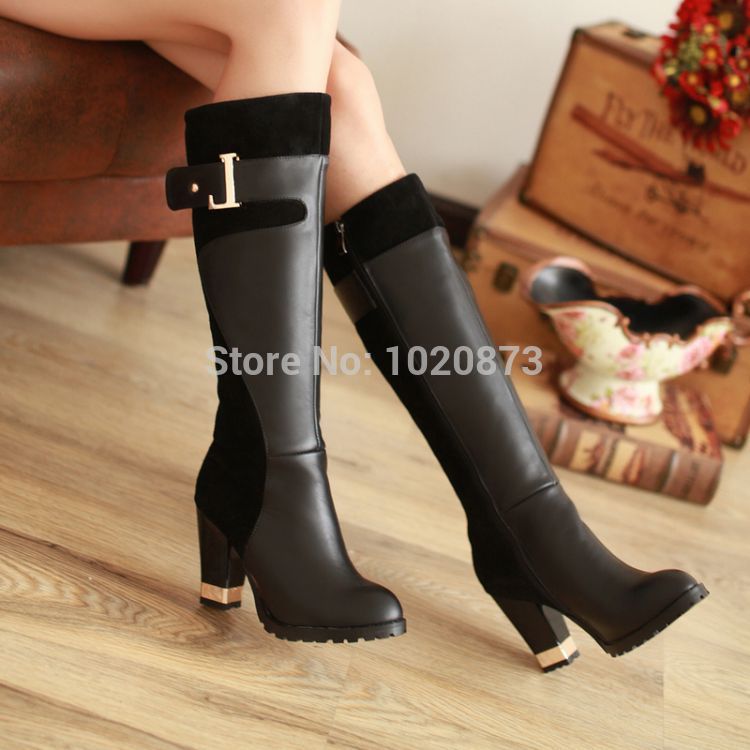 Free Shipping 2014 fashion female platform knight Knee high Motorcycle boots for women ladies shoes High