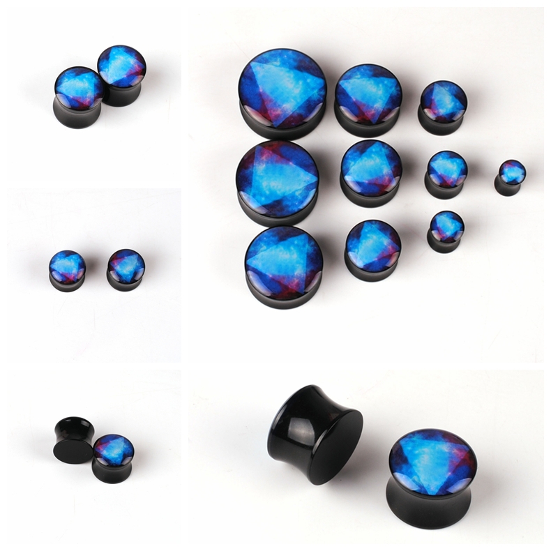 Mixed 10 size 1 pair trendy Round dreamy blue triangle pattern resin Ear Tunnels Gauges Plugs