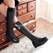 Free Shipping Fashion Women’s Genuine Leather Cool Black PUNK Military Army Knight Knee-high boots for women