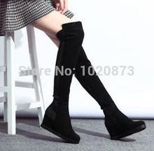 2014 New mixed colors genuine leather over-the-knee boots for women wedges heel winter warm fur female ladies Riding boots
