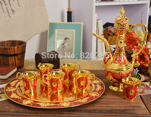 12 plate yellow gold red color metal wine set tea set fashion zinc alloy wine set