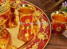 12 plate yellow gold red color metal wine set tea set fashion zinc alloy wine set