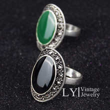 925 Silver Ring Vintage Jewelry Enamel Black And Green Cheap Jewelry Free Shipping Azora Joyas Women Ring