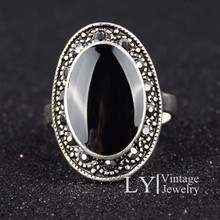 925 Silver Ring Vintage Jewelry Enamel Black And Green Cheap Jewelry Free Shipping Azora Joyas Women