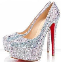 2014 new fashion bright rhinestone pure color waterproof leather pumps, Three methods of use women elegant high heels #0366