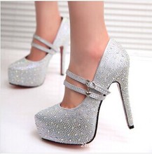 2014 new fashion bright rhinestone pure color waterproof leather pumps Three methods of use women elegant