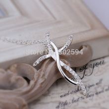 NEW arrive Factory Price Beautiful 925 sterling silver WOMEN Cute pretty cross crystal necklace high quality