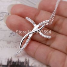 NEW arrive Factory Price Beautiful 925 sterling silver WOMEN Cute pretty cross crystal necklace high quality