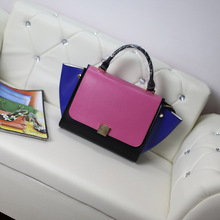 Genuine leather women handbags messenger bag female bag hit color bag leather shoulder bag Trapeze 4colors