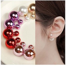 2015 New fashion brand women’s pearl candy piercing statement wedding stud earrings double faced A1292