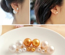 2015 New fashion brand women s pearl candy piercing statement wedding stud earrings double faced A1292