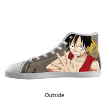 Original Canvas Flats Custom Popular Japan AnimeOne Piece Luffy And Ace High Top Canvas Shoes Model002 (Women)