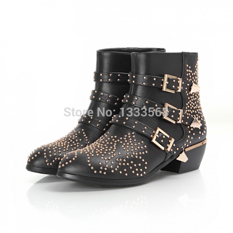 Free EMS DHL women Boots female 2015 new real leather susanna studded ankle booties women shoes