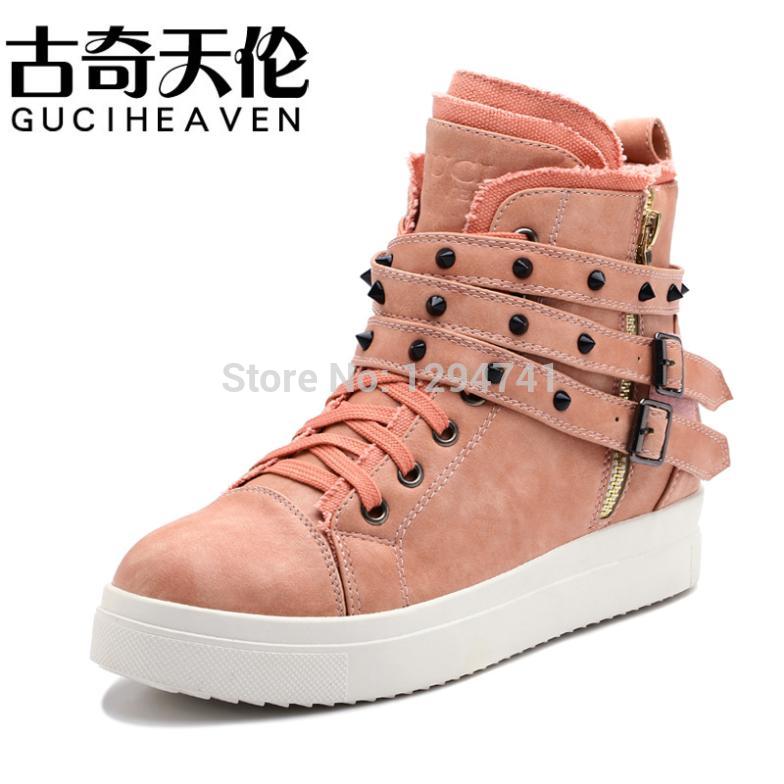 Autumn Winter Snow Flats Velcro Rivet Shoes Woman Casual Strap Shoes Fashion Women s Motorcycle Shoes