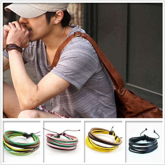 Men s Fashion Jewelry Wrap multilayer Genuine Leather Braided Rope Wristband bijouterie Cuff Man Love bracelets