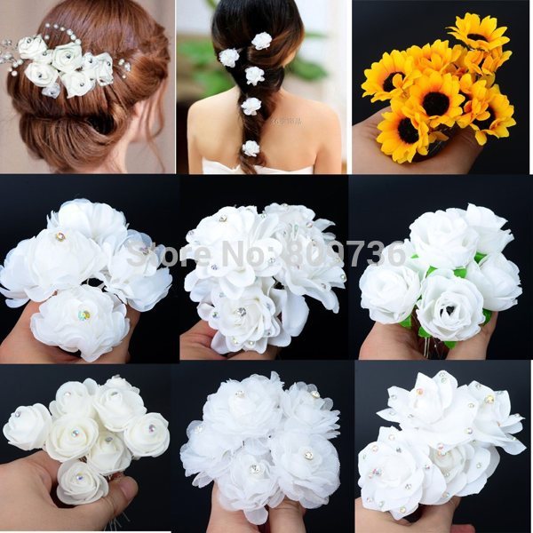 6PCS Beauty Wedding Bridal White Rose Flower Crystal Rhinestone Hair Pin Hair Clip Women Accessory Jewelry
