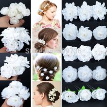 6PCS Beauty Wedding Bridal White Rose Flower Crystal Rhinestone Hair Pin Hair Clip Women Accessory Jewelry