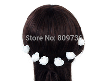 6PCS Beauty Wedding Bridal White Rose Flower Crystal Rhinestone Hair Pin Hair Clip Women Accessory Jewelry