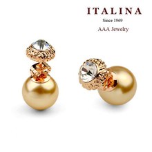 AAA Fashion Rhinestone Double Sides Pearl Stud Earrings for Women Gold Plated ITALINA Bead Jewelry