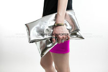 Large designer Women handbag Metallic Fold Over Clutch Gold Silver Leatherette Envelop IT BAG
