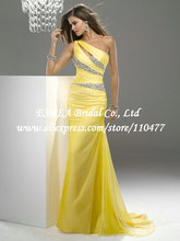 Stylish Crystal One Shoulder Chiffon Yellow Long Dress Party Evening Elegant Mermaid JR630 Vestidos de Fiesta