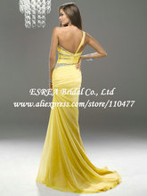 Stylish Crystal One Shoulder Chiffon Yellow Long Dress Party Evening Elegant Mermaid JR630 Vestidos de Fiesta