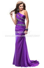 Stylish Crystal One Shoulder Chiffon Yellow Long Dress Party Evening Elegant Mermaid JR630 Vestidos de Fiesta