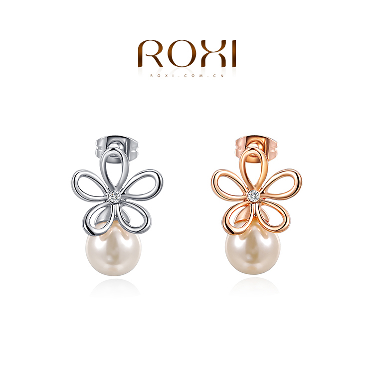 ROXI 2014 New Fashion Jewelry Rose Gold Plated Statement Flower Stud Earrings For Women Party Wedding