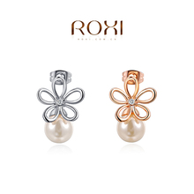ROXI 2014 New Fashion Jewelry Rose Gold Plated Statement Flower Stud Earrings For Women Party Wedding Free Shipping