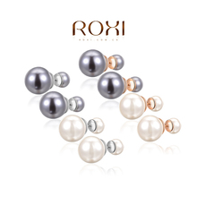 ROXI Christmas Gift Fashion Jewelry Rose Gold Plated Statement Pearls Stud Earrings For Women Party Wedding Free Shipping