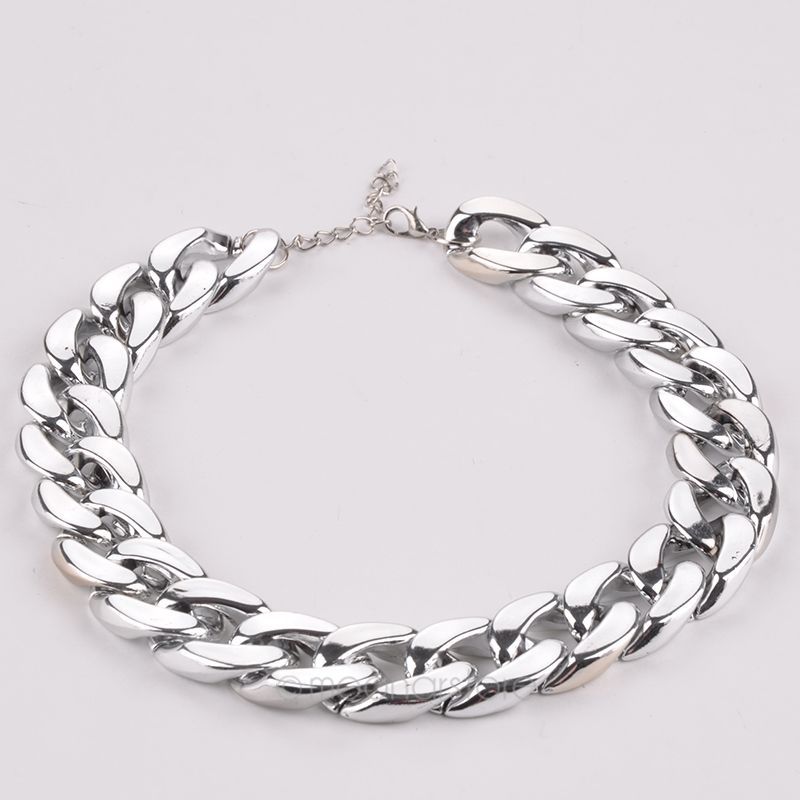 1pcs Free Shipping Fashion Wide Chain Necklace Braided Metal Statement Choker Necklaces for Women Jewelry Silver