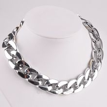 1pcs Free Shipping Fashion Wide Chain Necklace Braided Metal Statement Choker Necklaces for Women Jewelry Silver