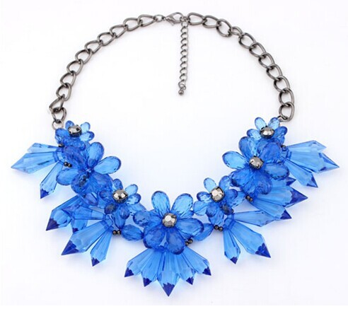 Big flower shourouk necklace kpop bohemian blue necklaces crystal jewelry wome maxi colar bijoux collier sautoir
