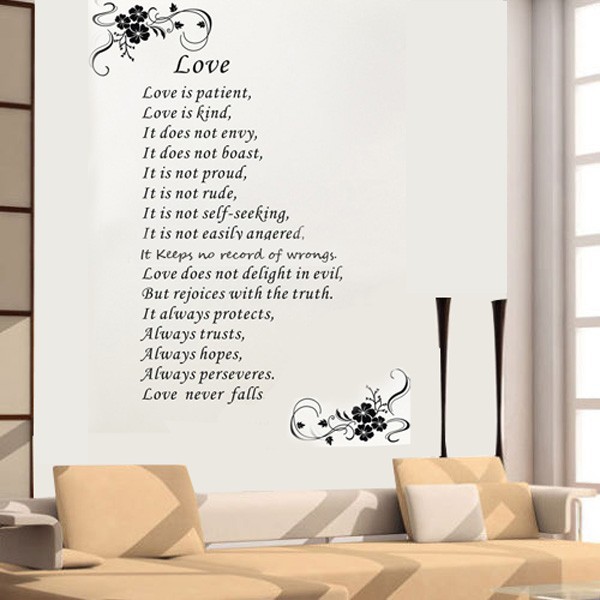 large size family stickers Romantic English quote Love Is Patient ...