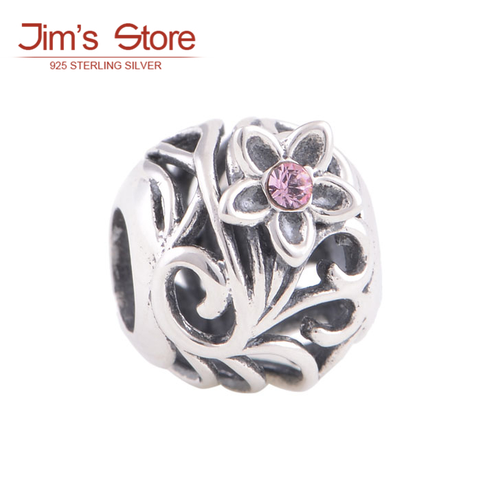 Flowers Design 925 Sterling Silver Beads Charms Jewelry Pink Woman Jewlery Fine Jewelry Diy Sets Free