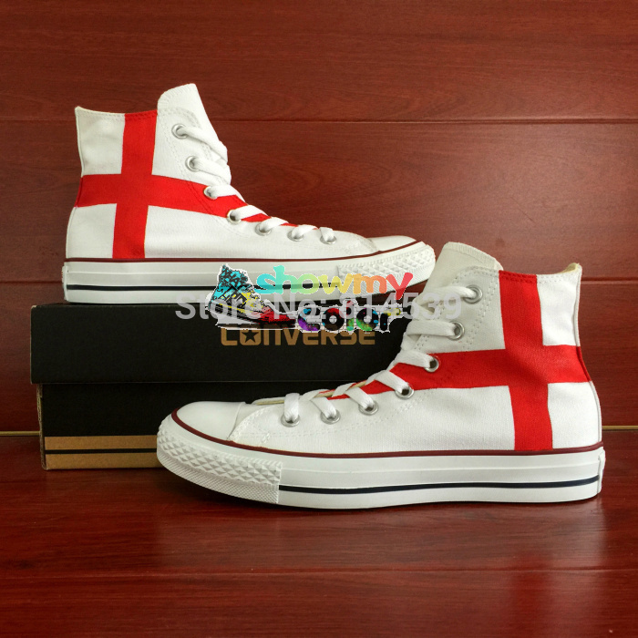 England Flag Converse High Top All Star White Canvas Shoes Customizable Hand Painted Sneakers for Men