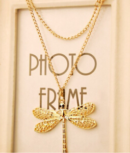 x43 New fashion personality hollow gold necklace free shipping lovely dragonfly wings necklace jewelry wholesale